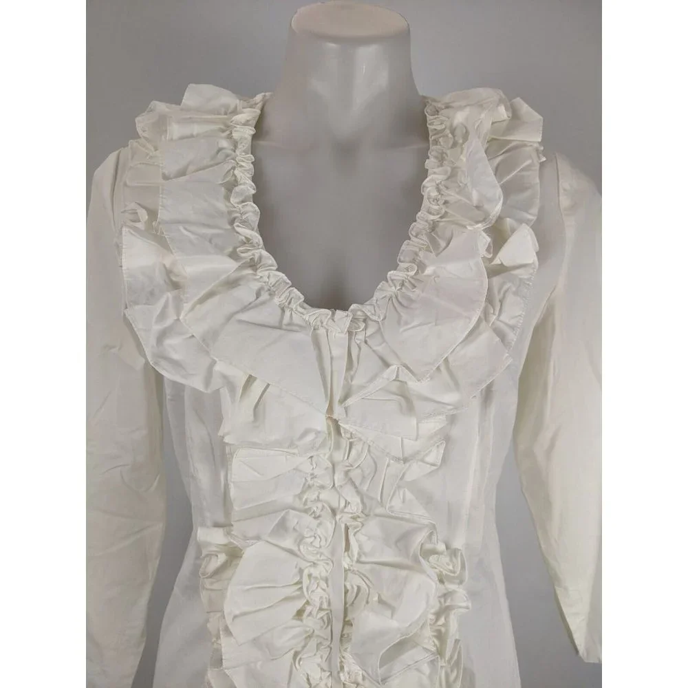 Meredith Women's Top Size 10 Ivory Long Sleeve Button Front Blouse Ruffle NEW - Picture 2 of 13